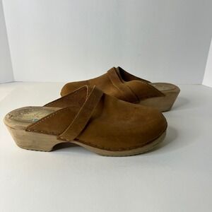 Womens Lotta's Wood Mary Jane Clogs Made in Sweden Brown Suede 39 Wood Leather